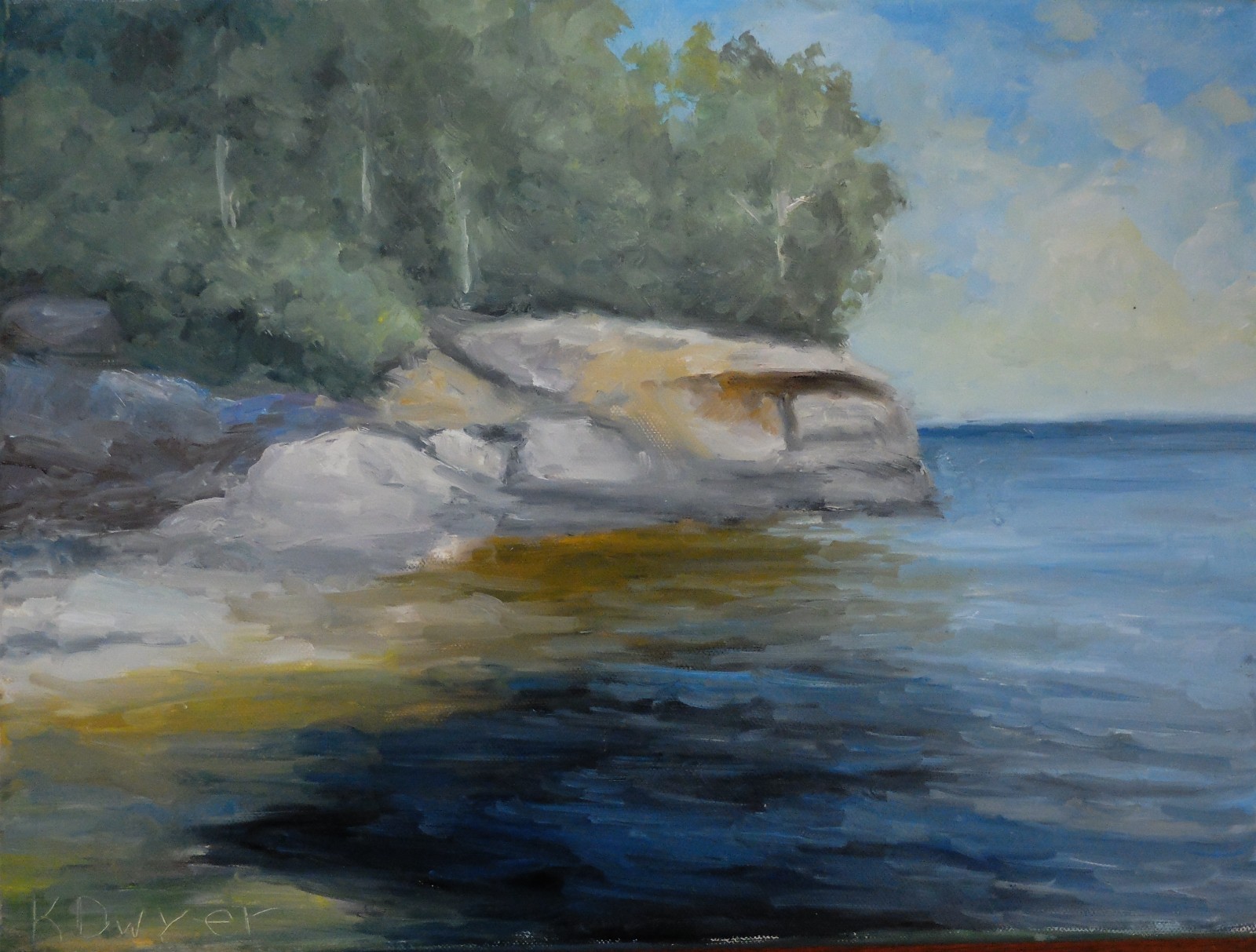 Original landscape oil painting, new, signed, summer, lake