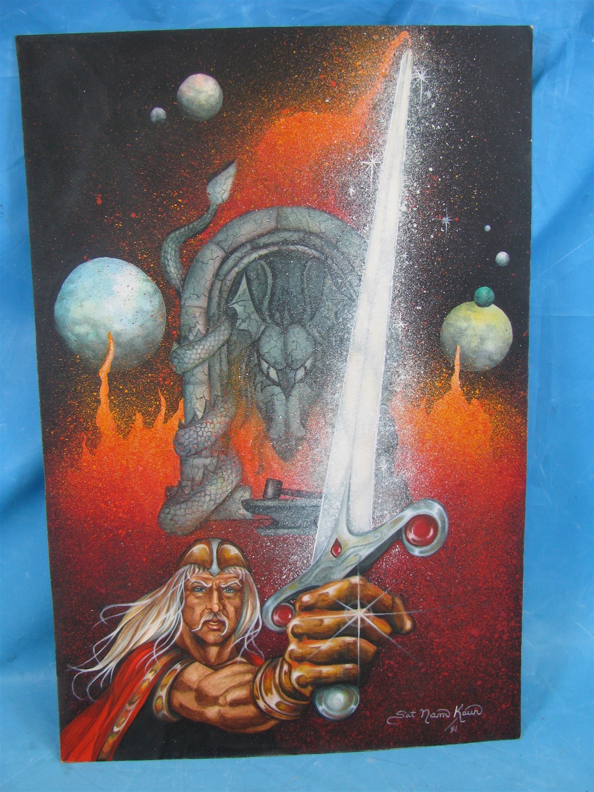 SAT NAM KAUR 1981 ORIGNAL ACRYLIC «DRAGON FORGE» FANTASY COMIC BOOK ART