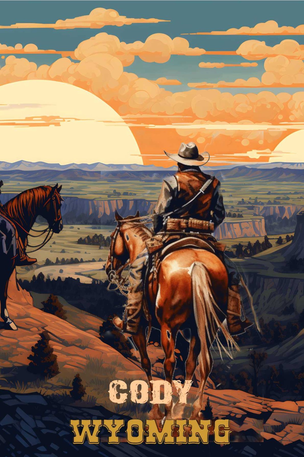 Cody Wyoming Cowboy Travel Poster Framed Canvas Old West Cowboy art