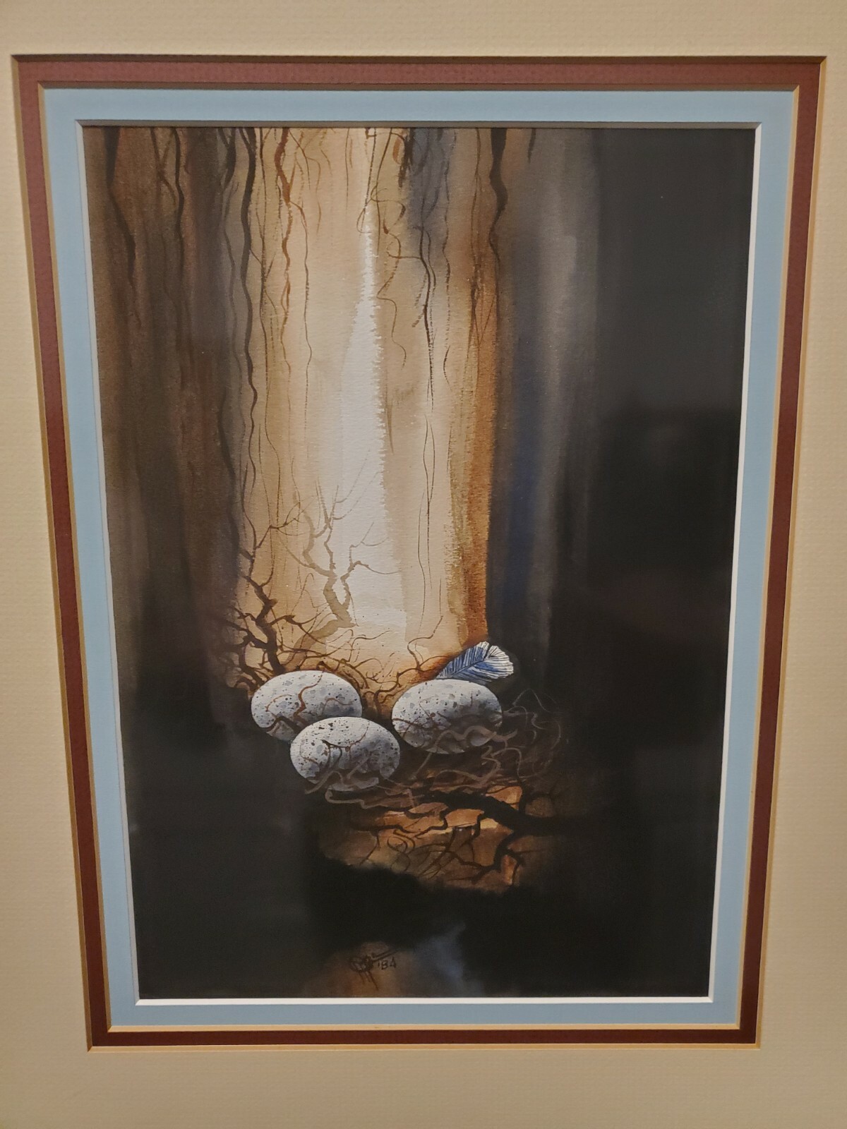 Vintage 1984 Original Watercolor Artwork In Matt Frame Signed 18 X 14.5