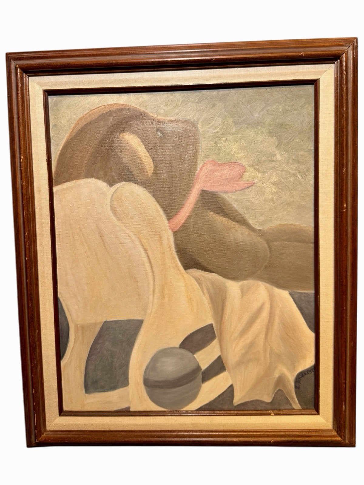 1960s Framed Oil Painting Still Life Teddy Bear On Chair Susan Anderson 25 X 21