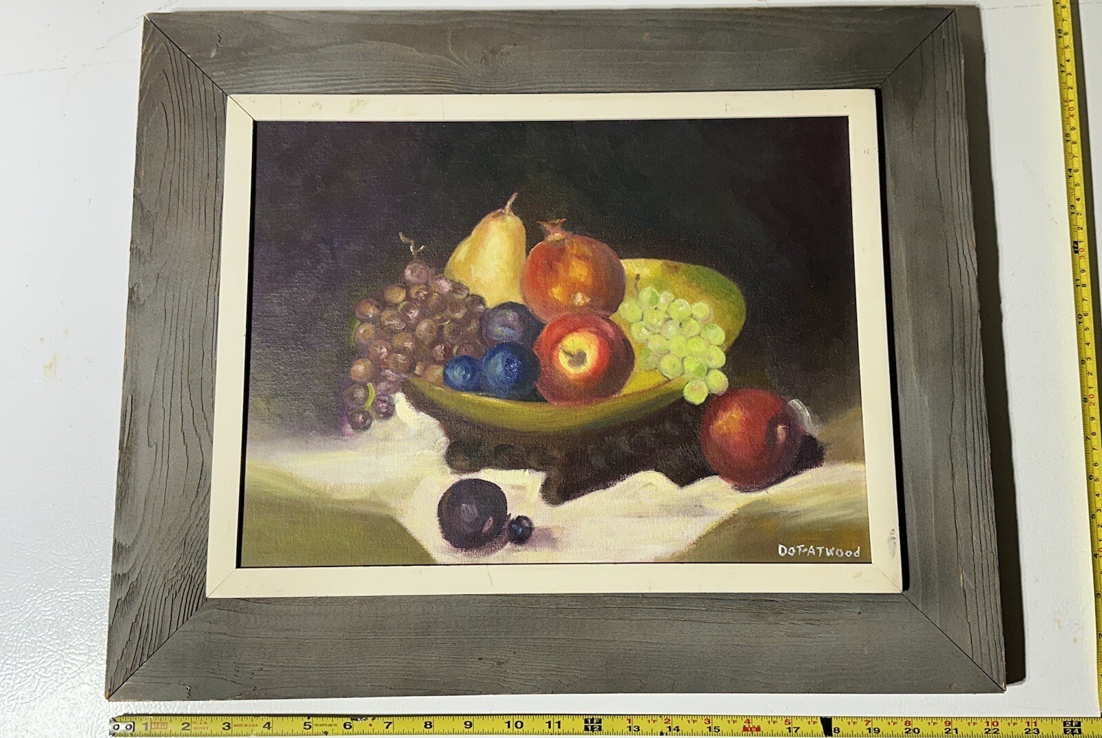Vintage Mid Century Still Life Oil Painting of Fruit Bowl Signed DOT ATWOOD