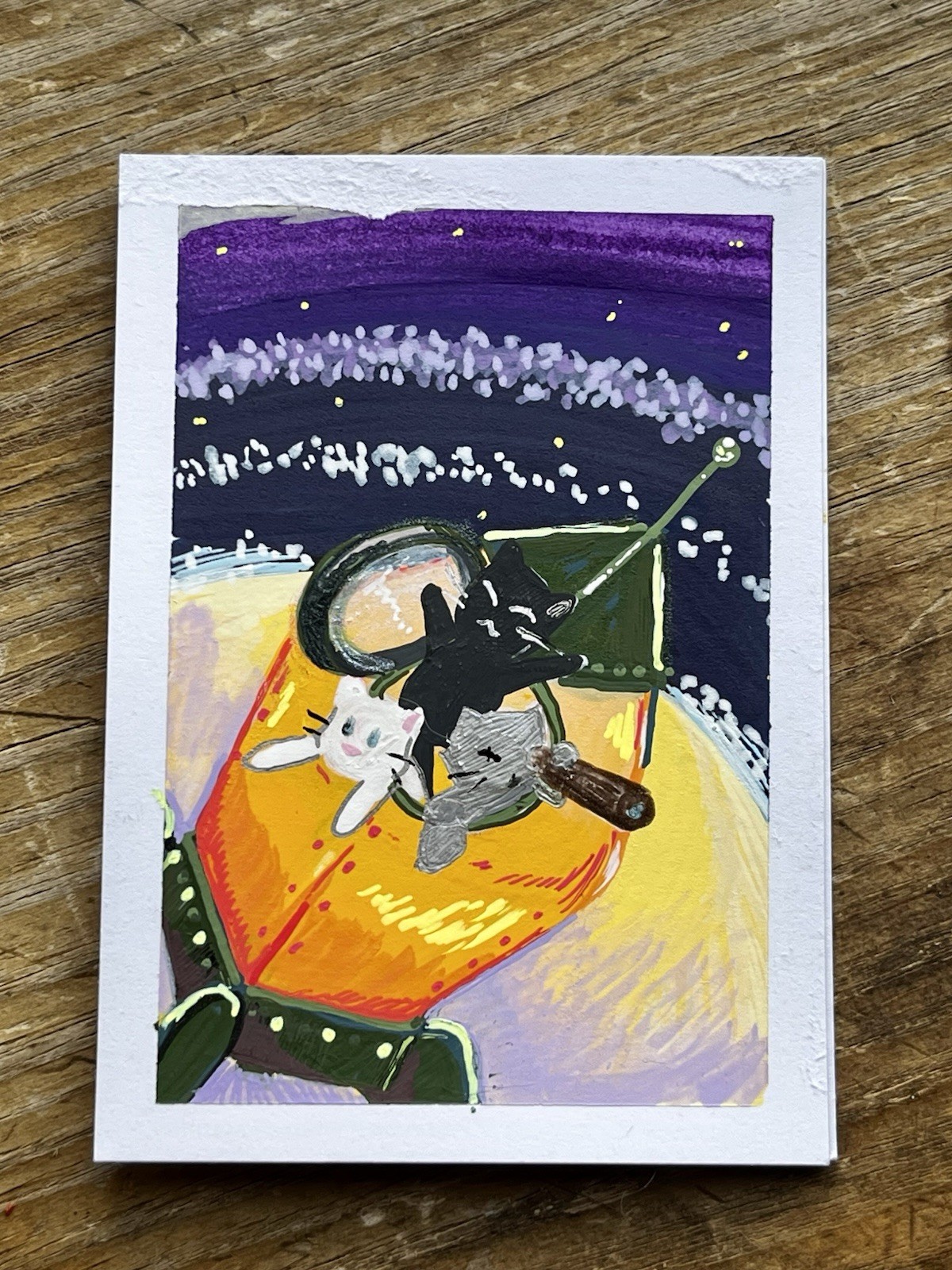 Original ACEO ‘Space Kittens’ space adventure kittens mini painting