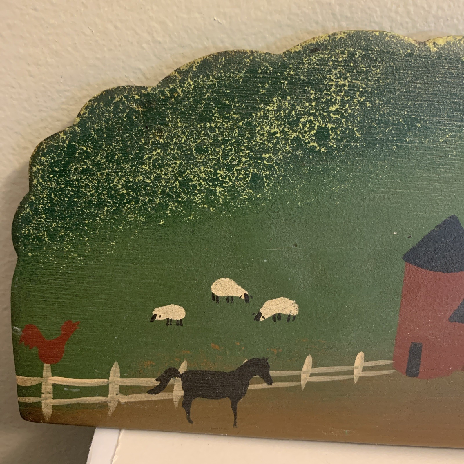 COUNTRY FARM HAND PAINTED WOOD PLAQUE LINDA A ROBINSON FOLK ART OVER THE DOOR