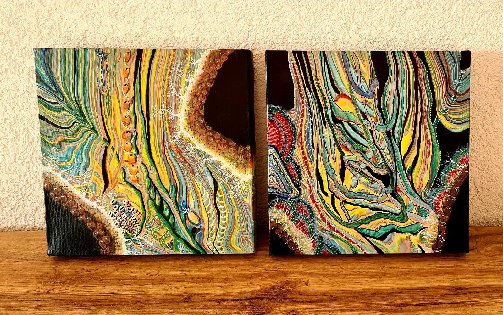 Original Acryl Gemälde 2-Set 30x30x4, Abstrakt, koloniale Stil , Handarbeit