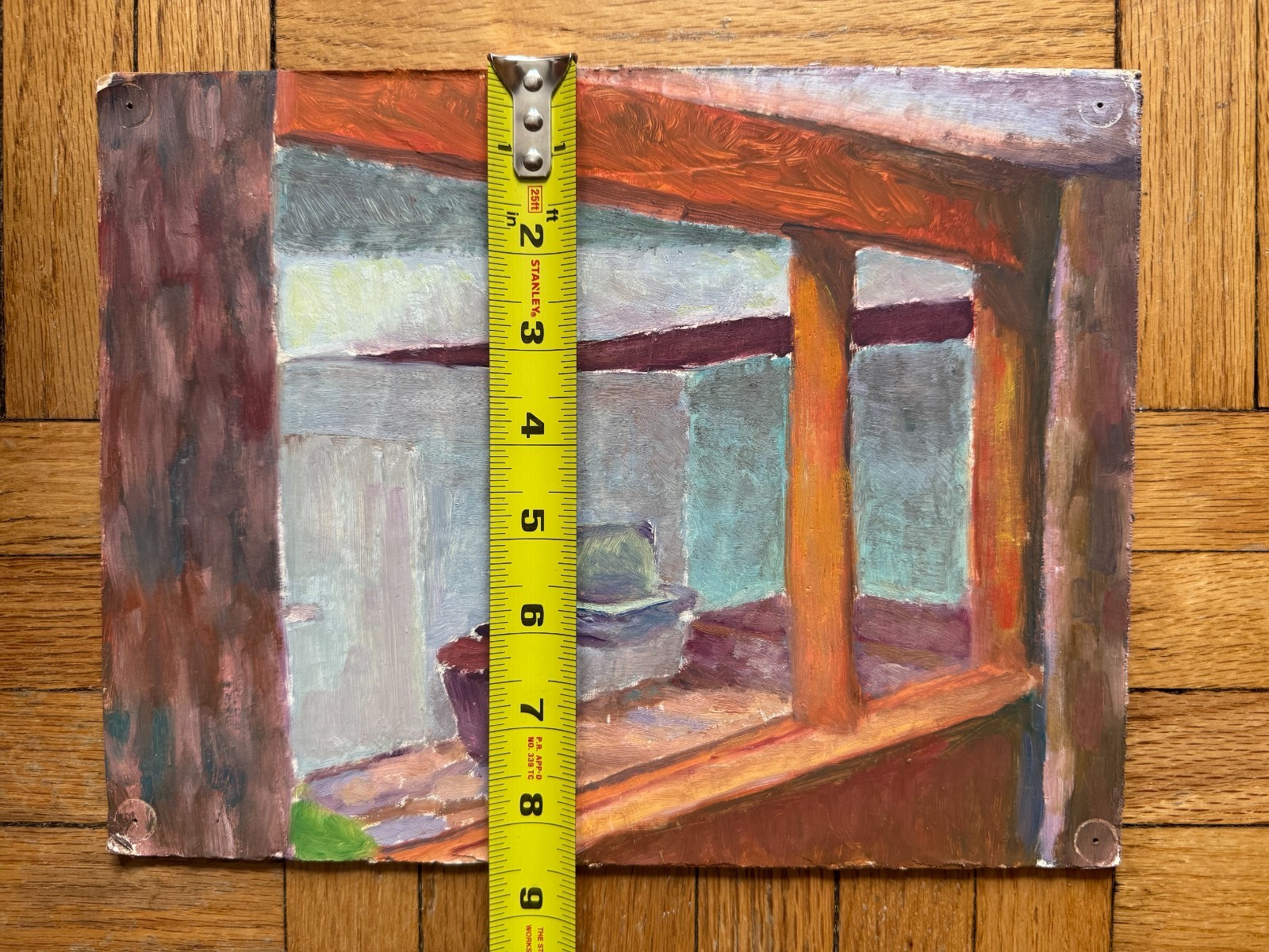 Vintage Painting Acrylic Cardboard Interior Basement Scene Peter Feldman 8.5×11