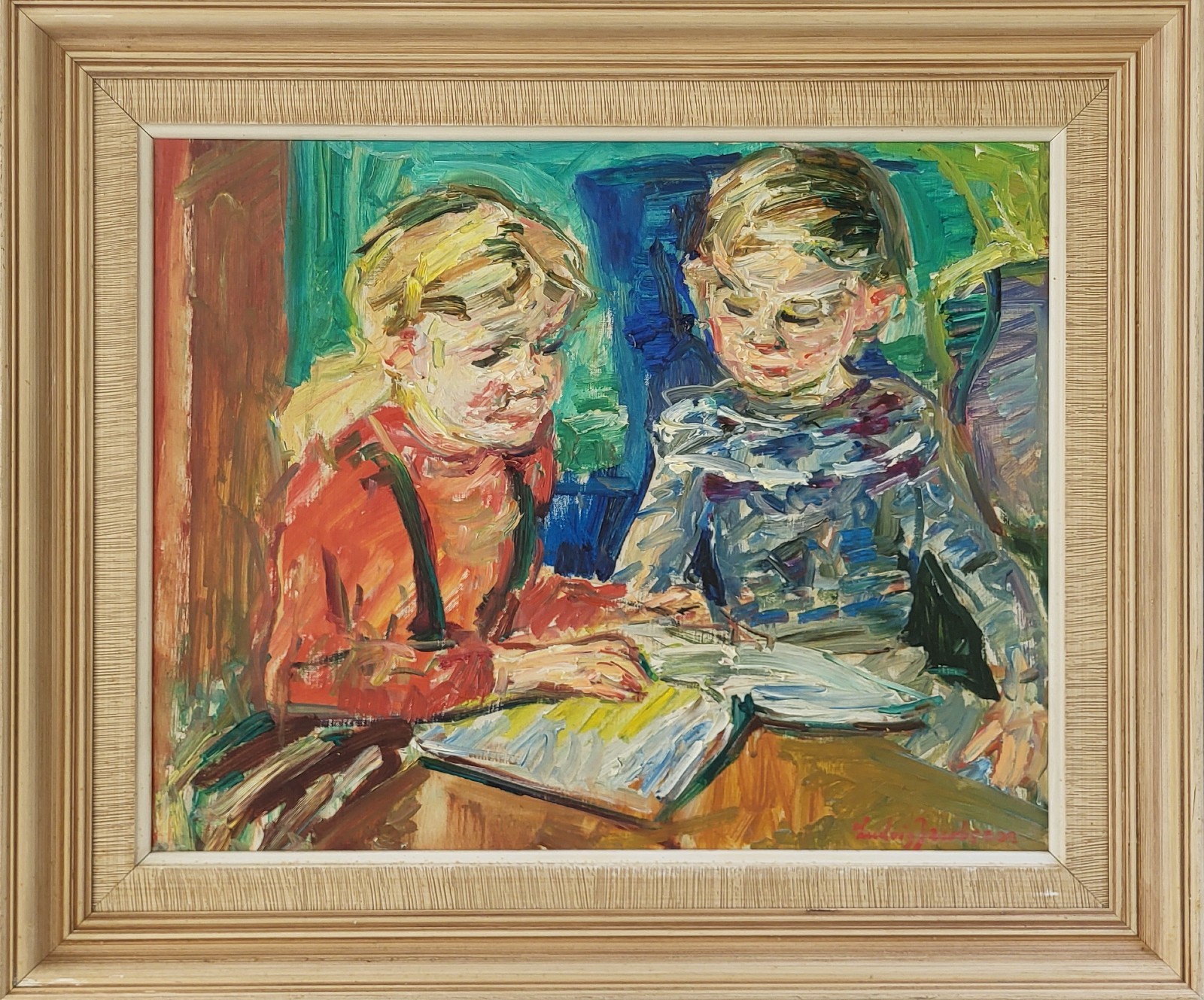 Oil painting. Ludvig Jacobsen(1890-1957):”Siblings”