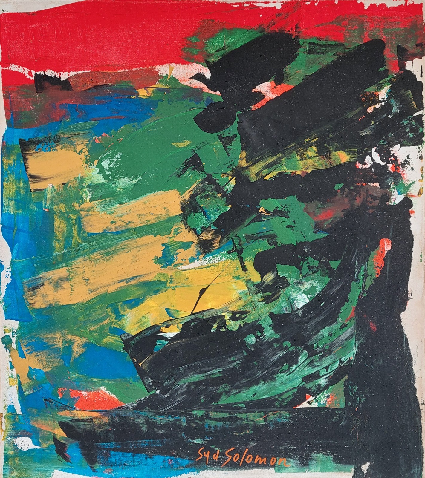 Syd Solomon Signed Abstract Expressionist Oil Painting on Canvas – American Art