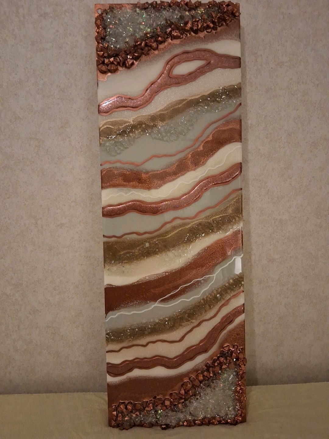 Gold & Siver Geode Inspired Acrillic Wall Art 1’x 3′ J. Williams