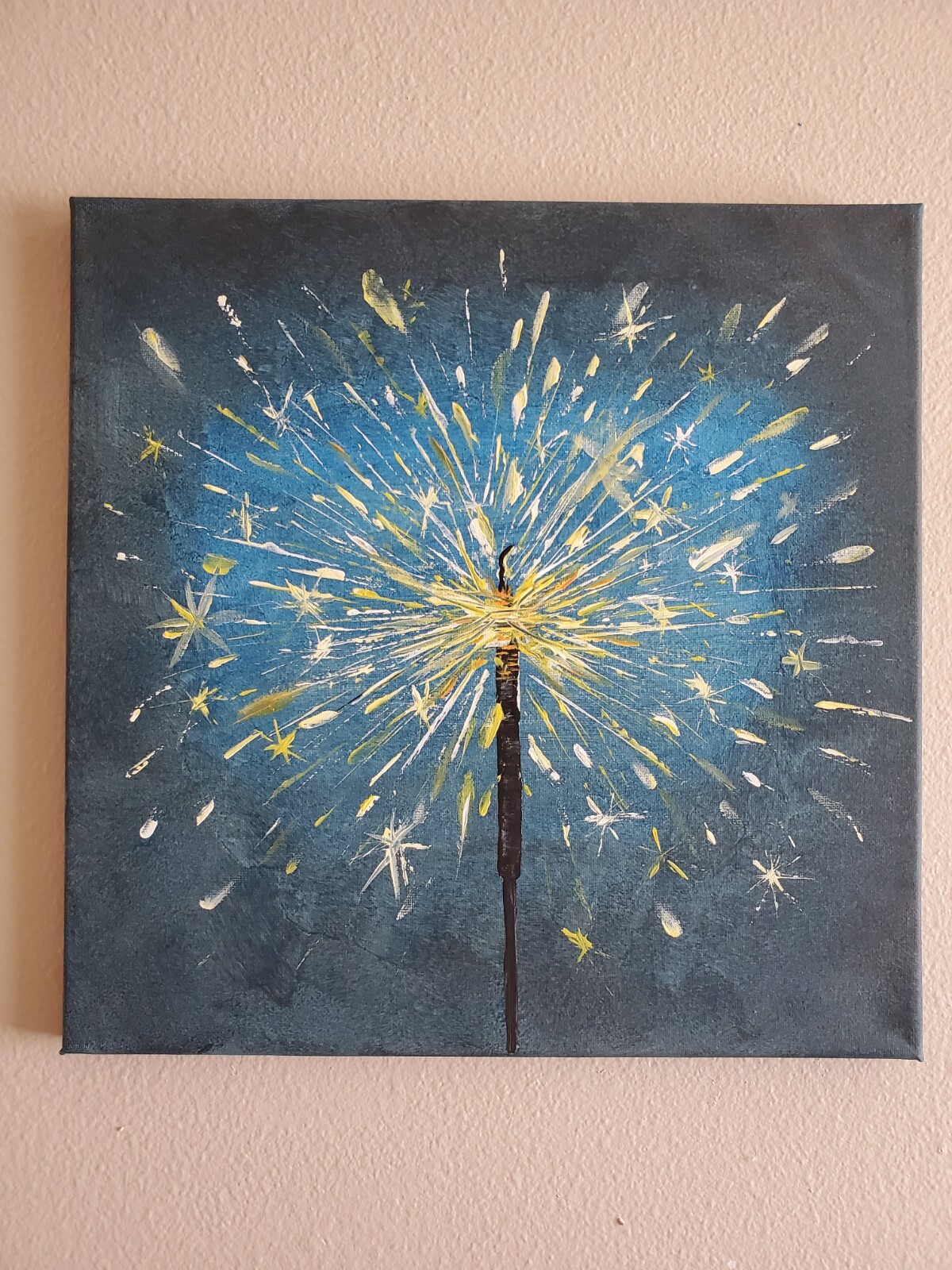 Handmade Painting Acrylic Wooden Frame 14×14 Art Decor Sparkler