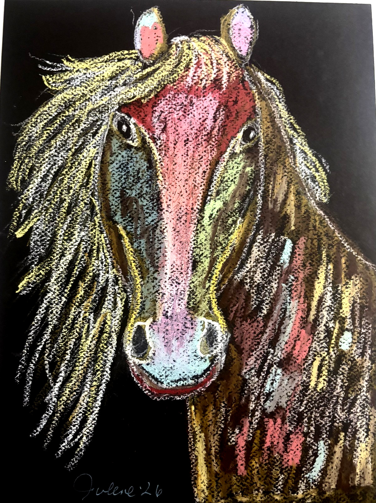 Spectrum Stallion – Original Oil Pastel Abstract Horse 9×12