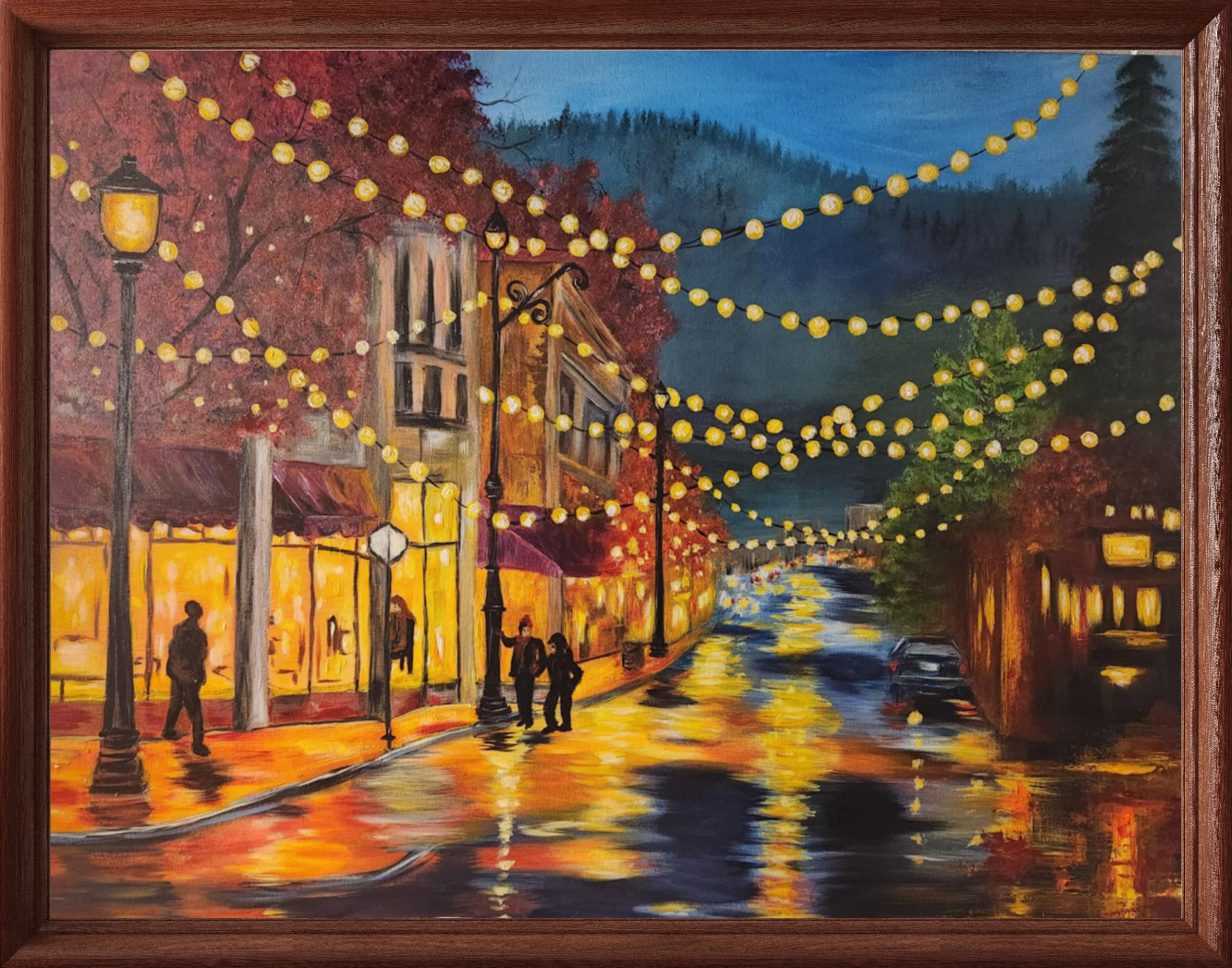 Downtown Nightscape Painting – Original 30×40 City Lights Art by M. Isaksen
