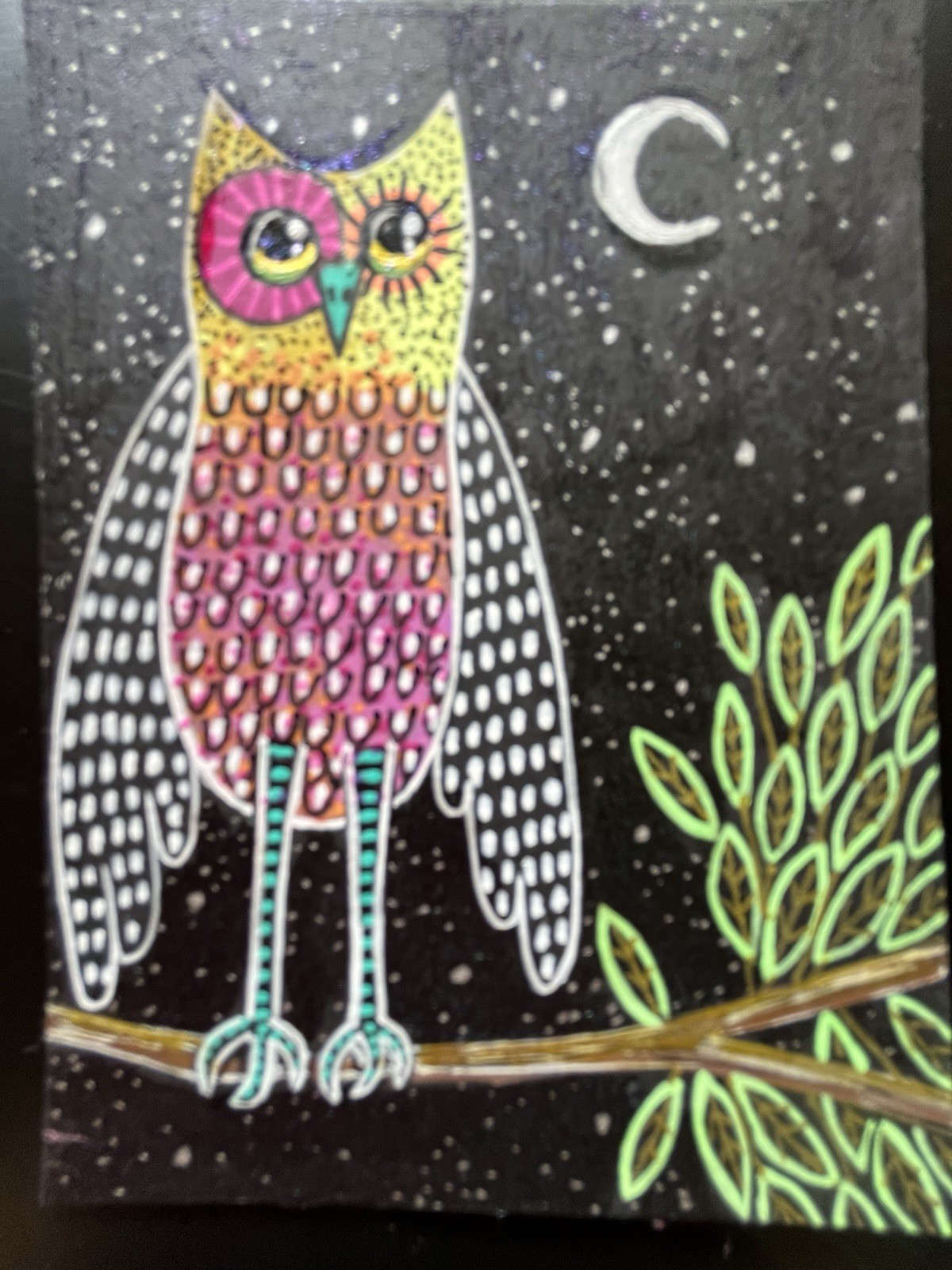 Original ACEO Art Card Painting Owl