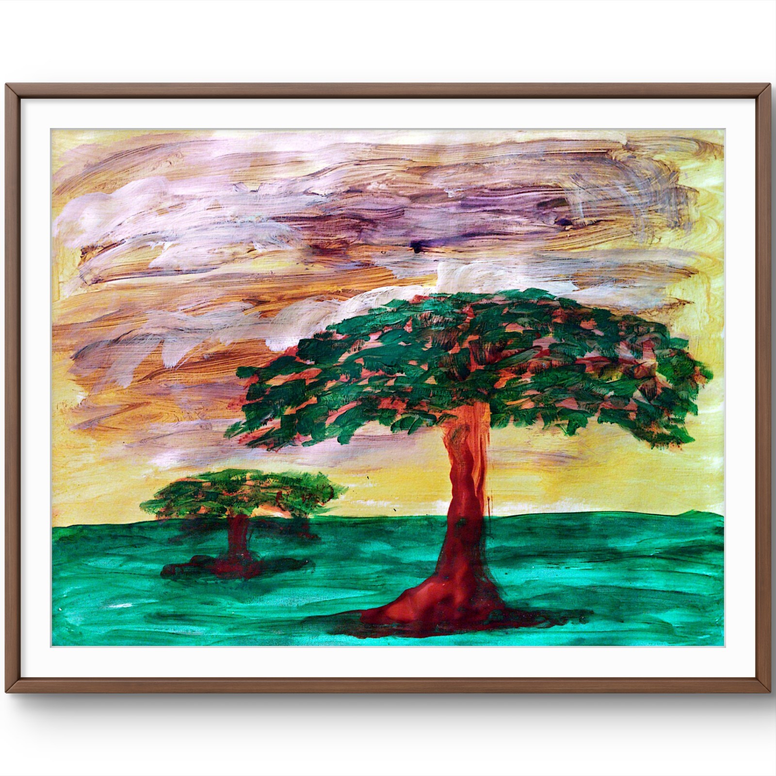 .Trees Landscape Modern Original Signed Paper Acrylic Wall Art 11×14 BACH