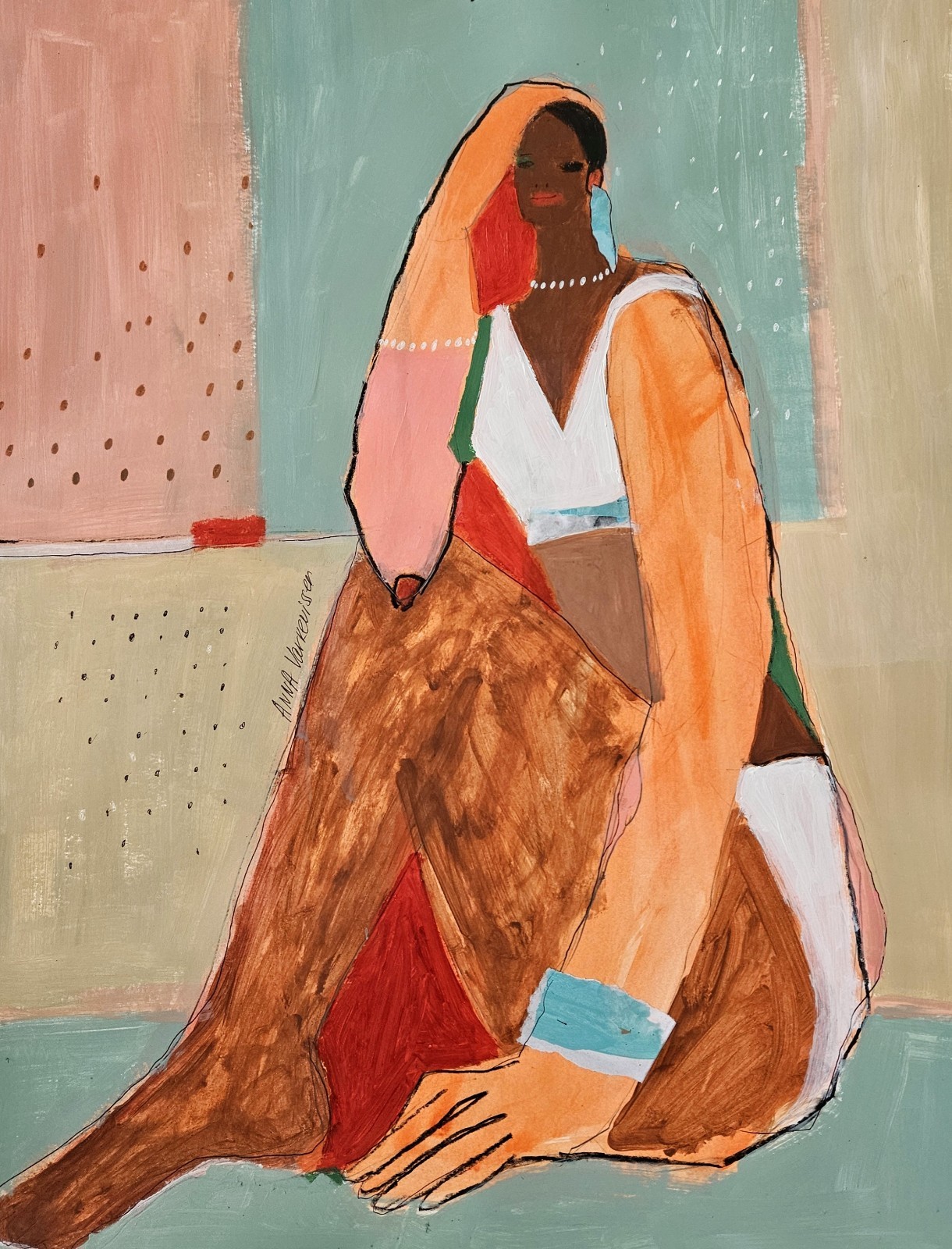 24×18 Original Painting OOAK Abstract Outsider Woman Portrait Figurative