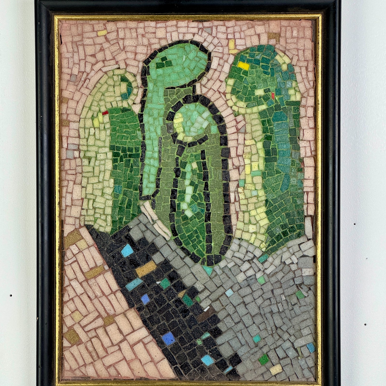 Magnificent Vintage MCM Abstract Figurative Mosaic Framed Wall Art