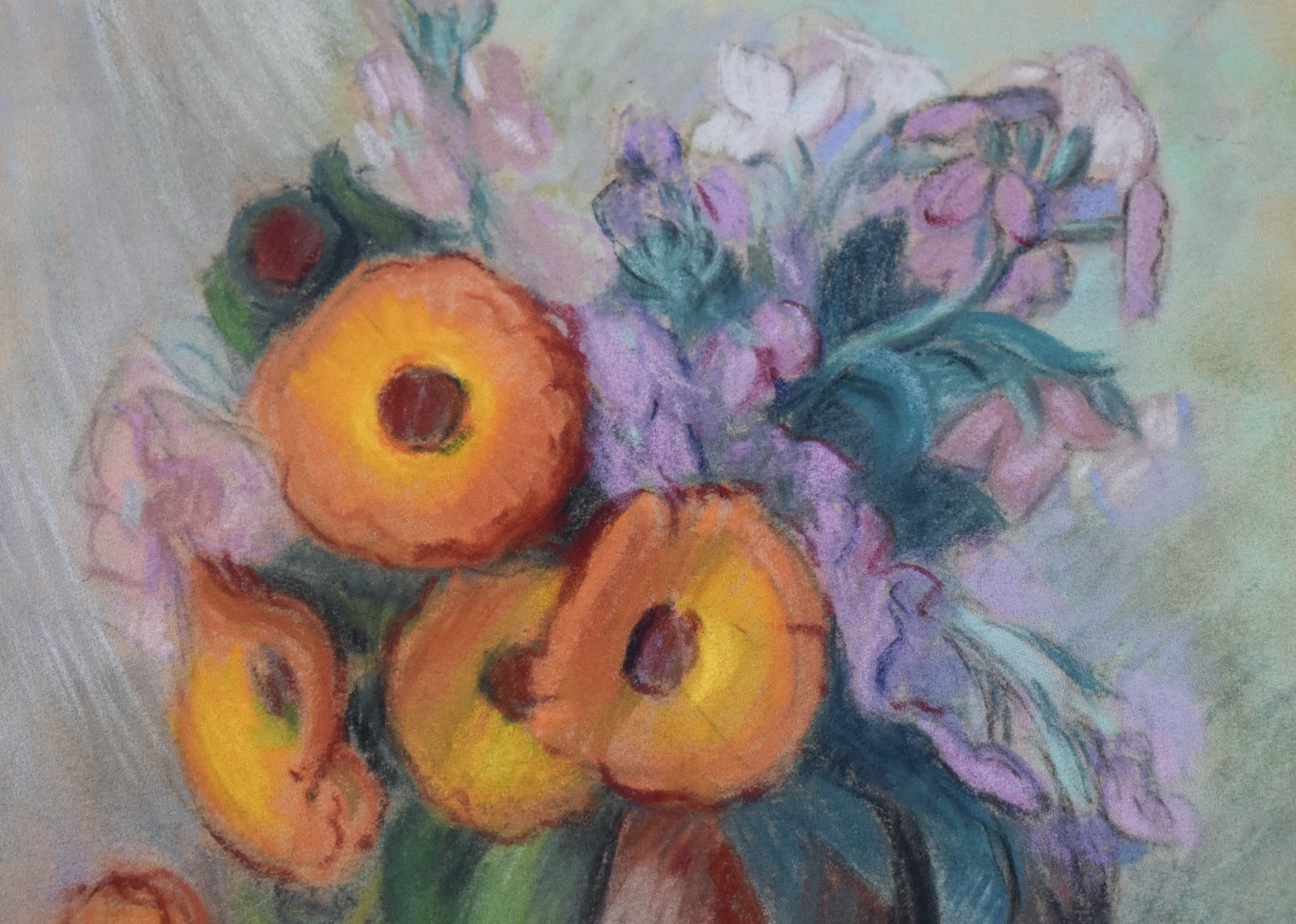 1950s French Pastel Floral Still Life Claire Demartinecourt Salon Independants