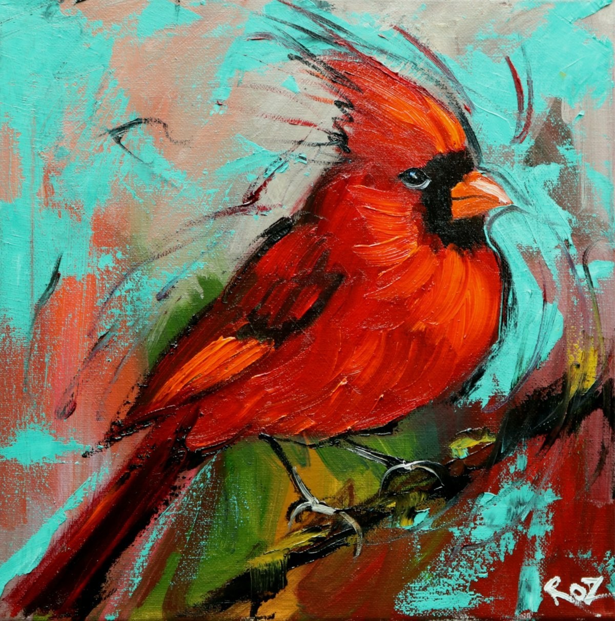 Cardinal #115 – 12×12″ oil painting by Roz