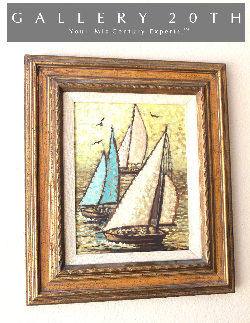 FAB! MID CENTURY SEASCAPE SHIP ORIG. OIL PAINTING! VTG 50S 60S ART BOAT SAILING