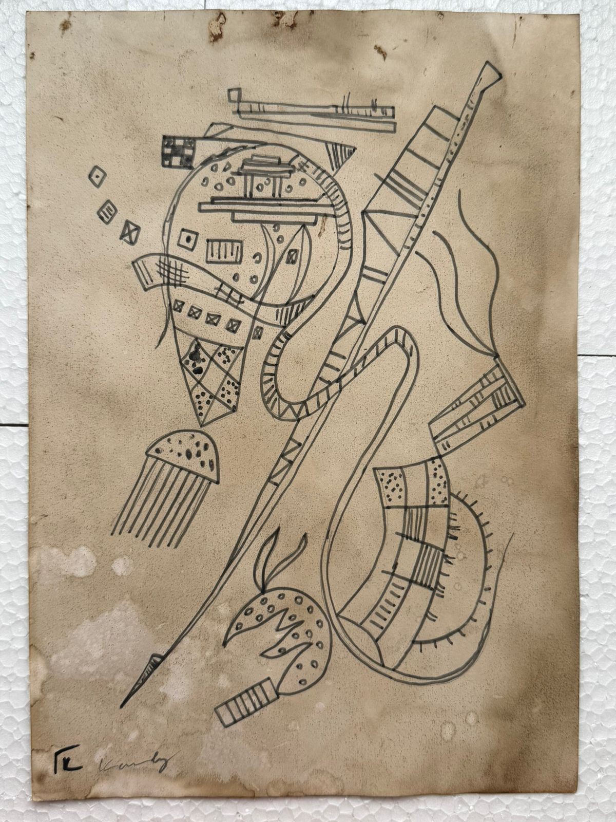 VASILY KANDINSKY painting drawing on old paper signed stamped