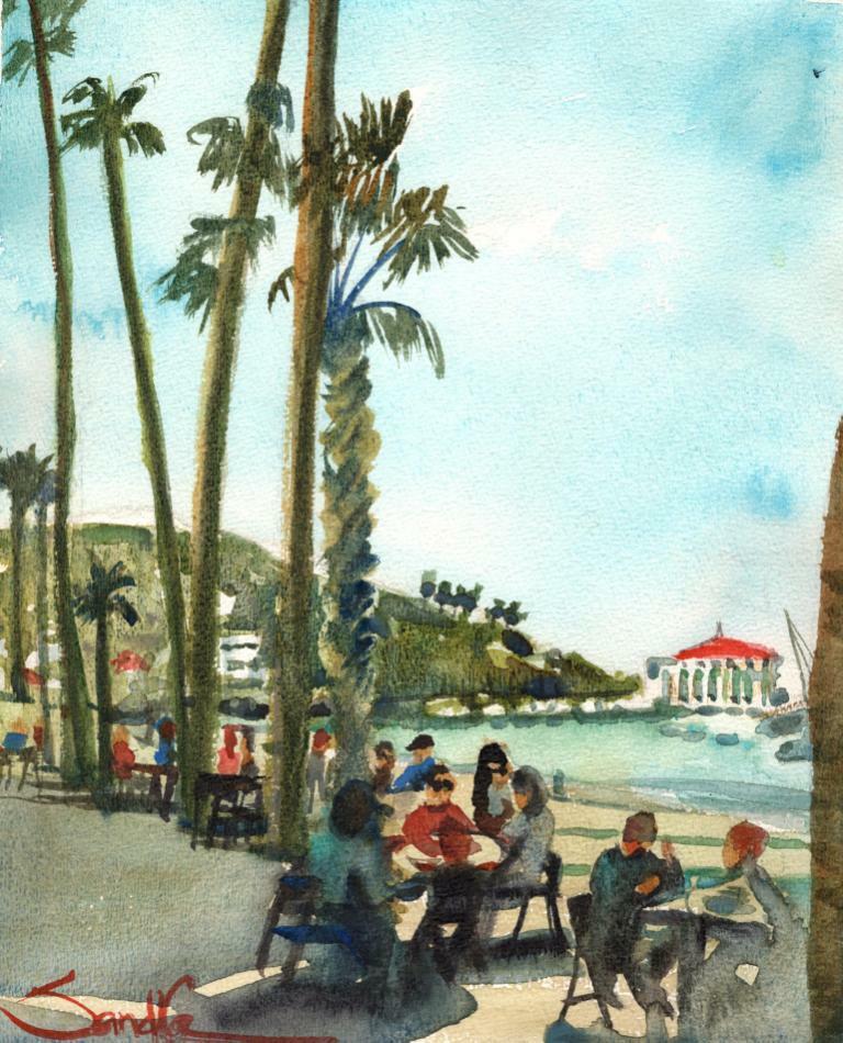 Catalina Lunch : Signed LE Art Print : Sandra Watercolors™ California