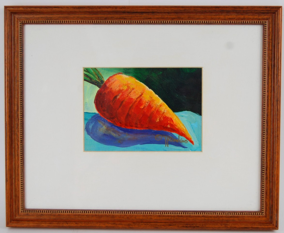 Original Framed Signed Truawkins Large Carrot Impressionist Oil Painting 7X5