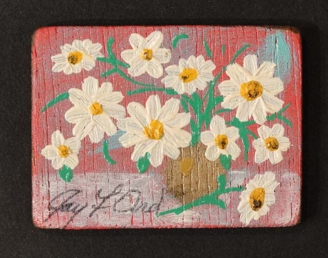 Vintage MINIATURE Floral Still Life MODERN ART PAINTING / Artist JAY F ORD