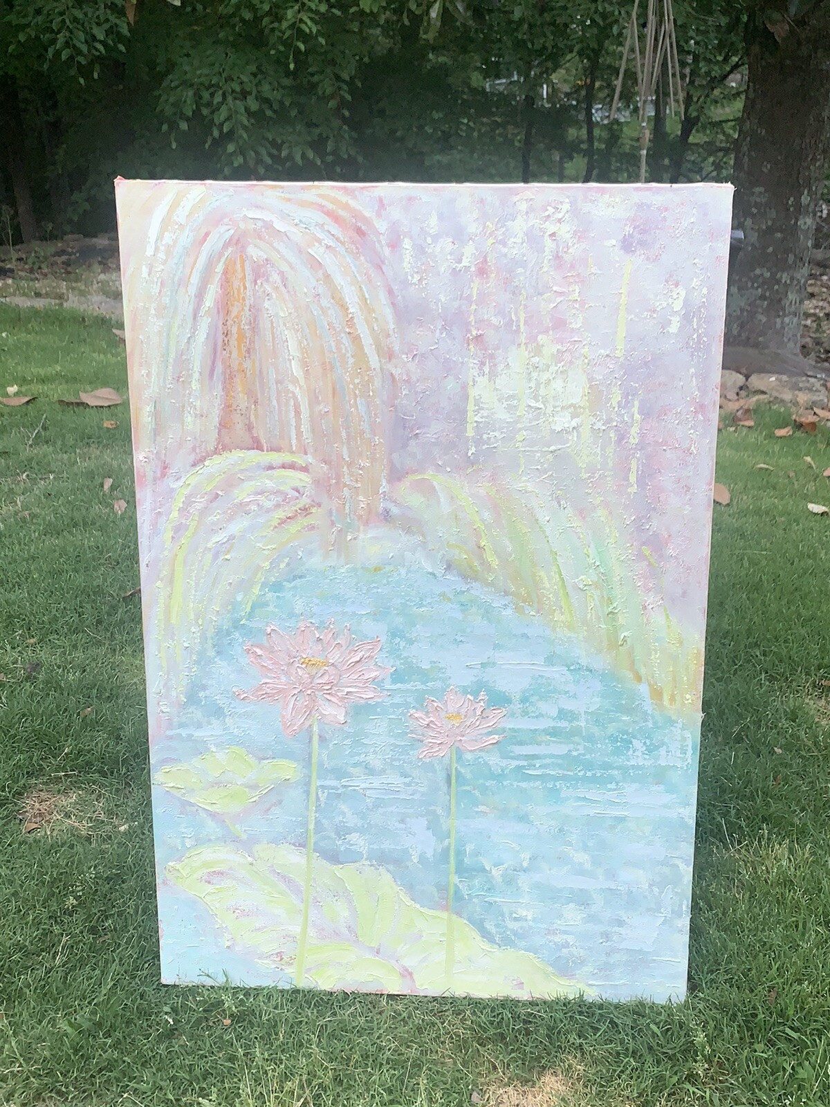 VTG Modern Gloria Early ‘The Lotus Flower’ Pastel Landscape Canvas 24”W 36”T