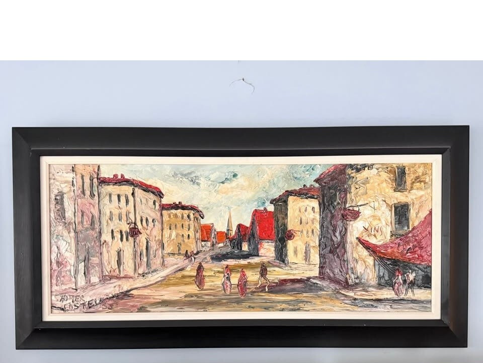 1955 HOMER COSTELLO Pallet Knife Oit PAINTING 48 x 24 SIGNED MCM FRAME EUC