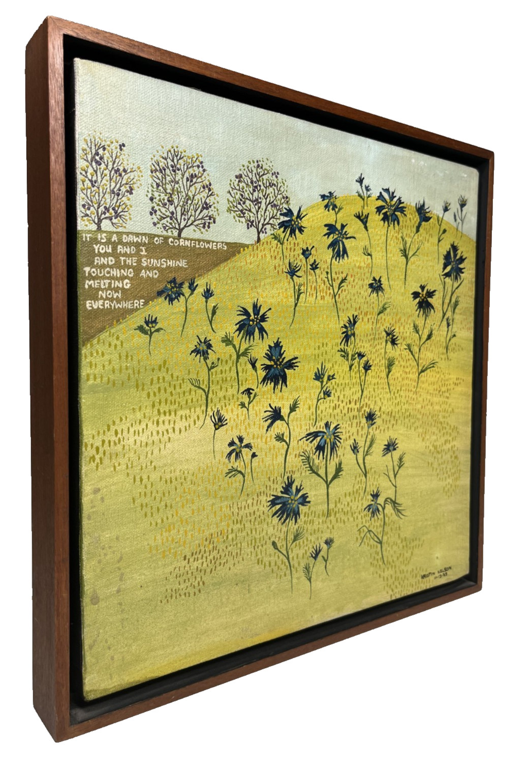 KRISTIN NELSON 70S MID CENTURY ABSTRACT FLOWERS NAIVE FOLK ART OIL PAINTING