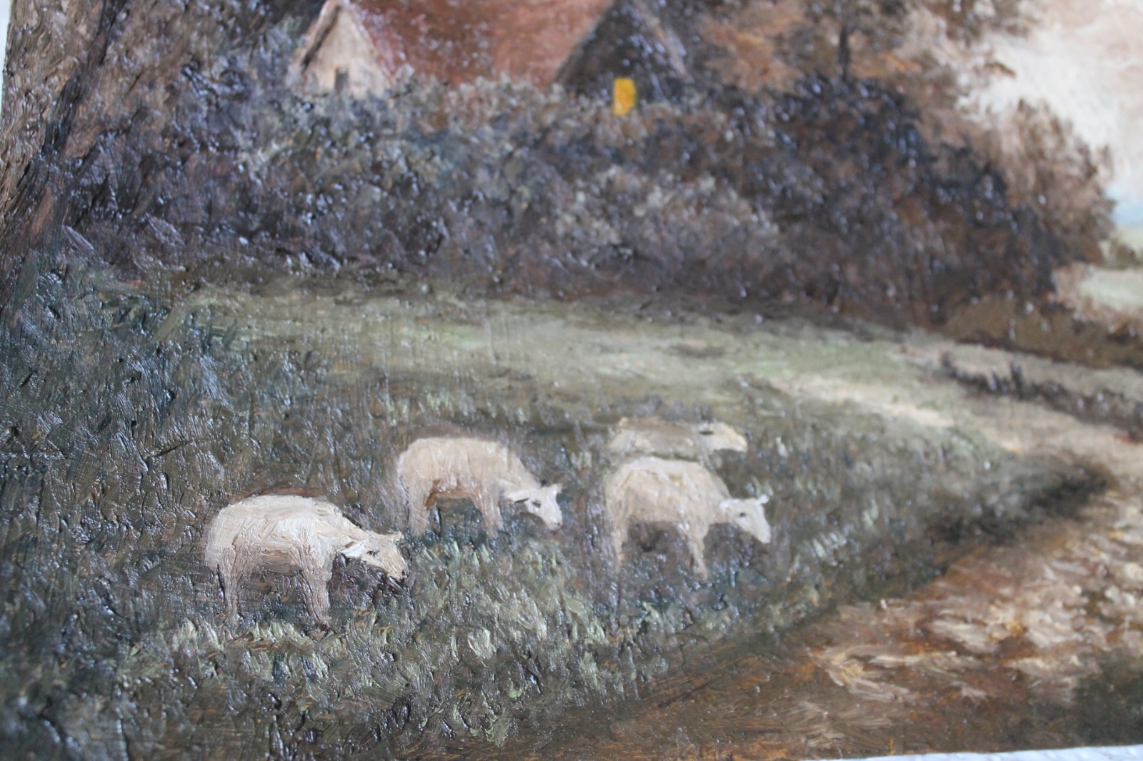 8×10″ Original Oil Painting – Landscape – Impressionist – Cottage sheep #W4544