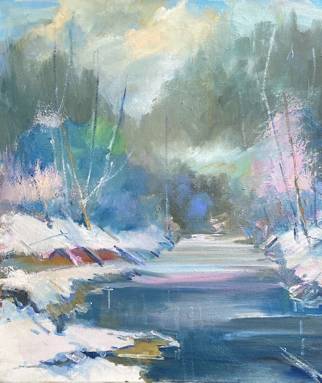 Oil painting Winter Ukrainian painter Canvas Framed Decor original landscape art