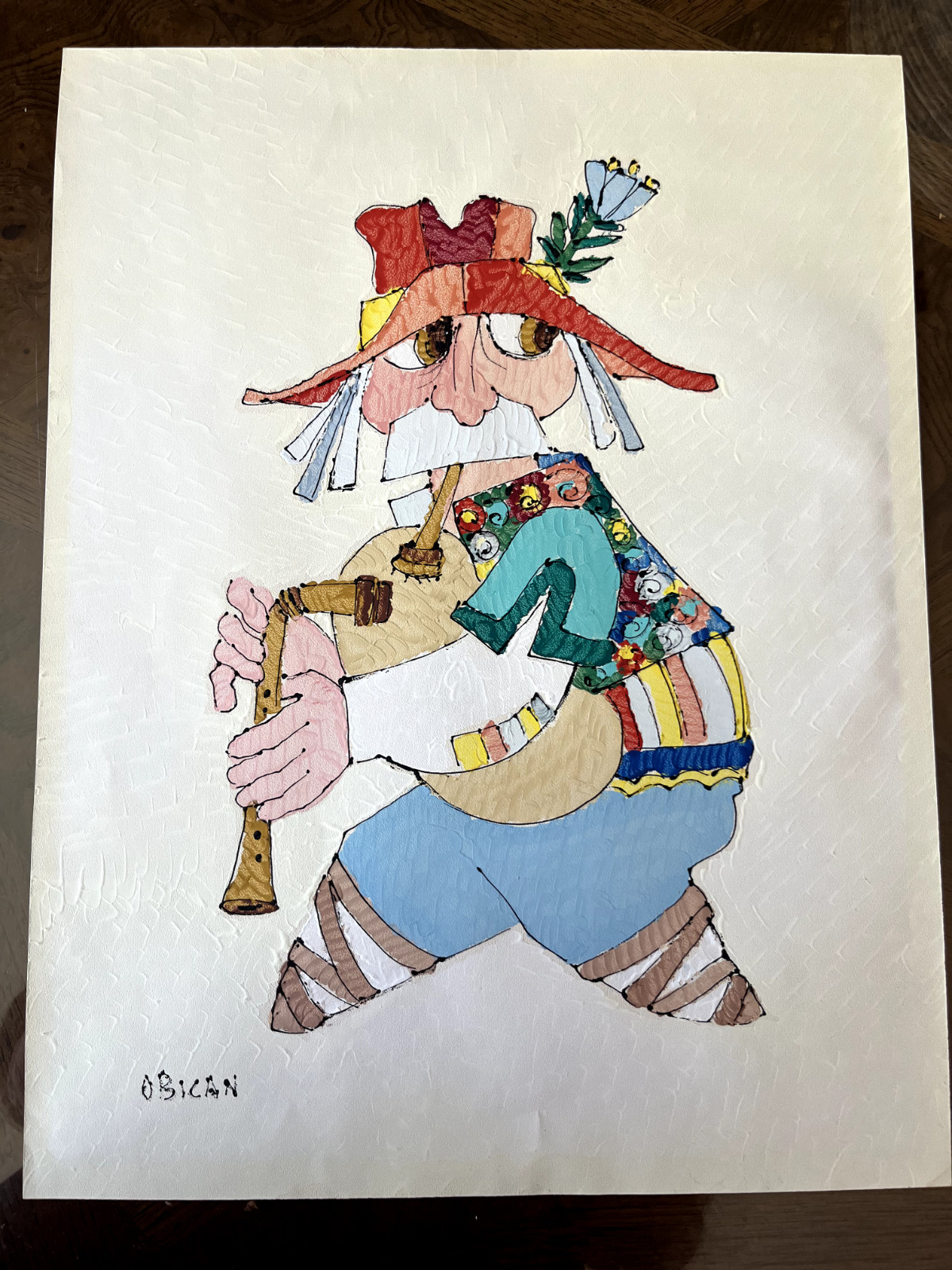 Jovan Obican: The Bagpiper – Acrylic Painting Signed