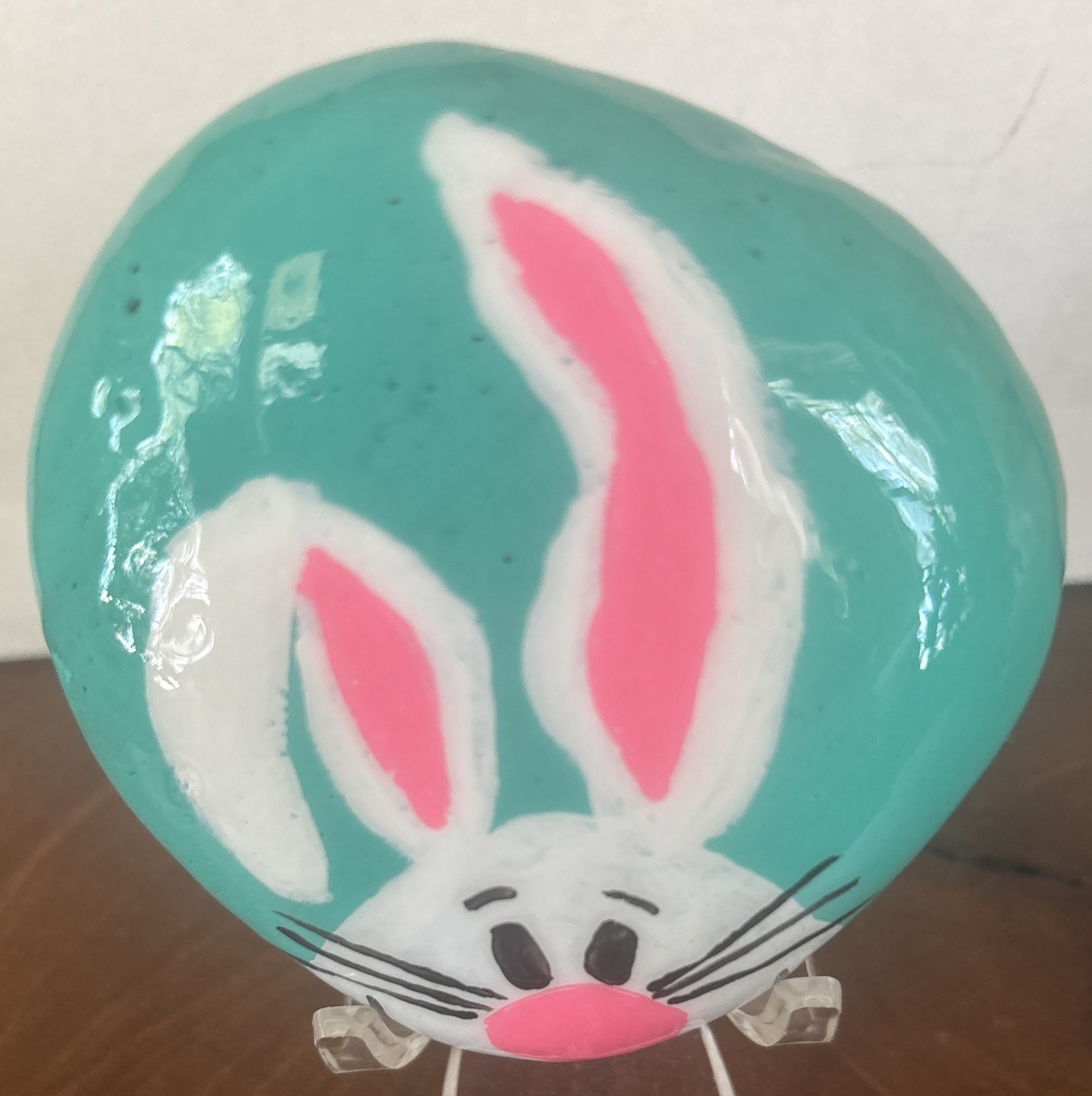 “Happy Bunny” Hand Painted Rock/Stone Collectible Garden Decor Outdoor art Gift