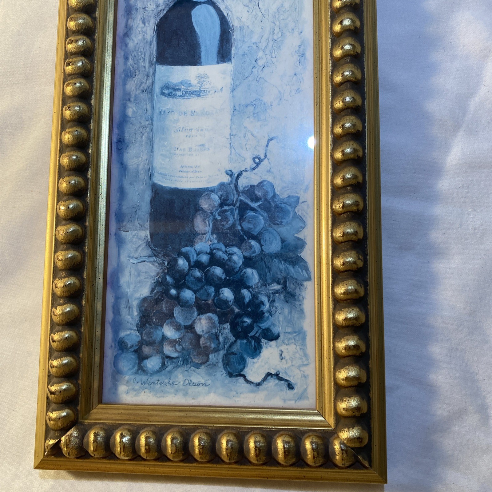 Signed Olson’s Wine Pair Paintings In Gold Tone Frame 11.5” X 5.5”