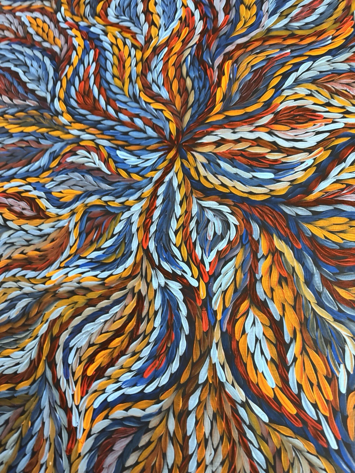 Rosemary Petyarre .Authentic Aboriginal Art. Bush yam flower, Size; 150 x 100cm