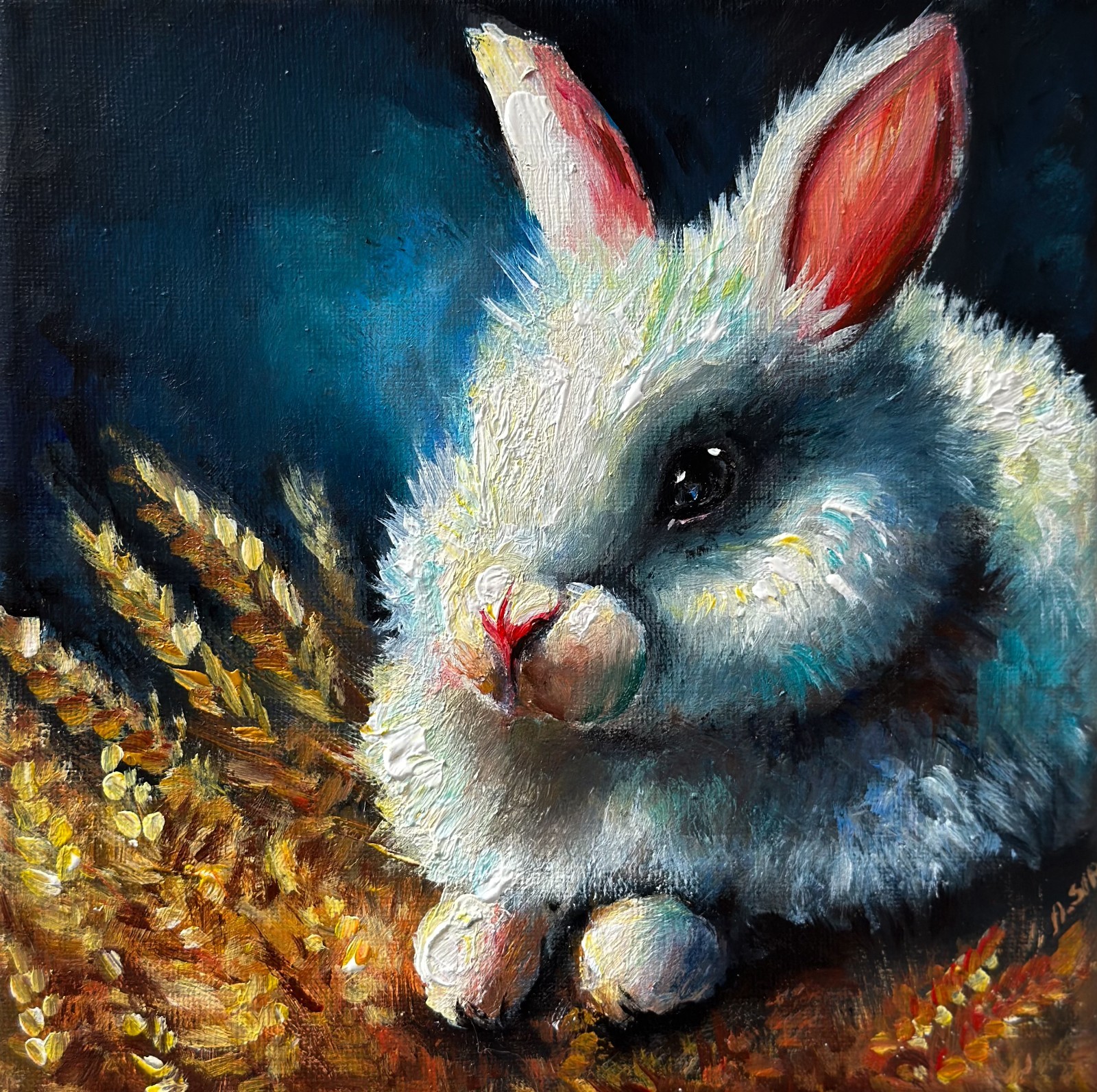 Original canvas painting White rabbit, Bunny painting, Rabbit wall art, Woodland
