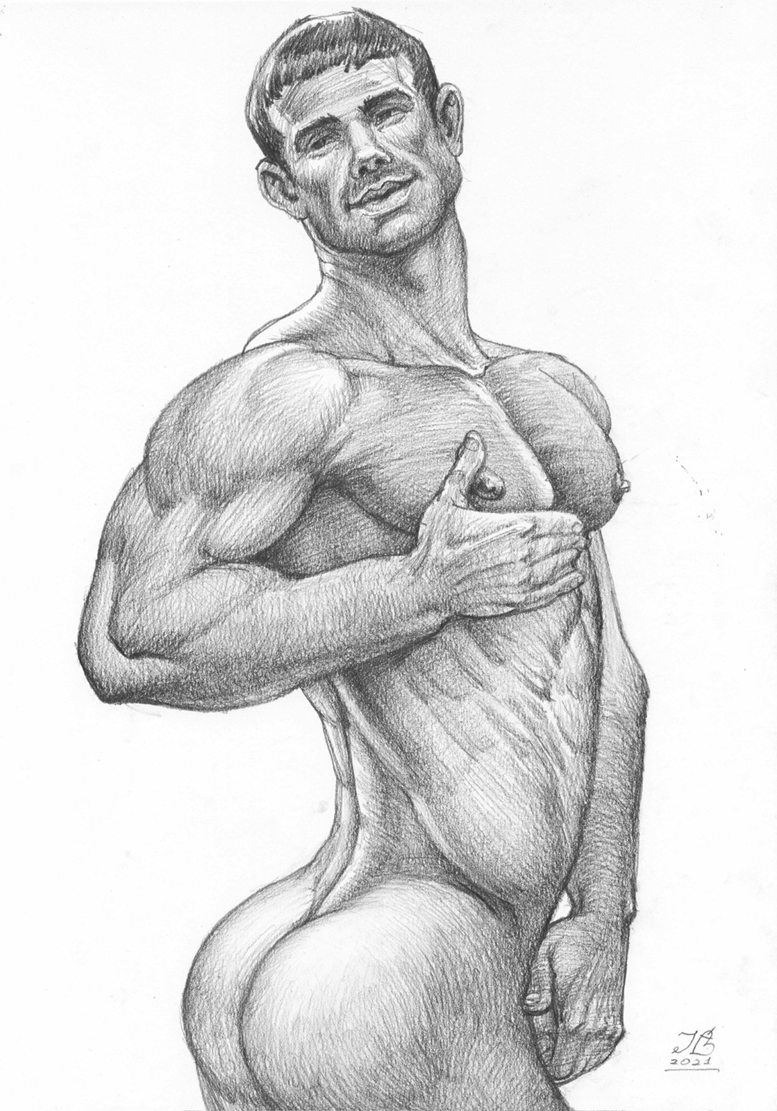 Gay Art original painting «In the Locker Room»  16,5 * 11,6 in. erotica