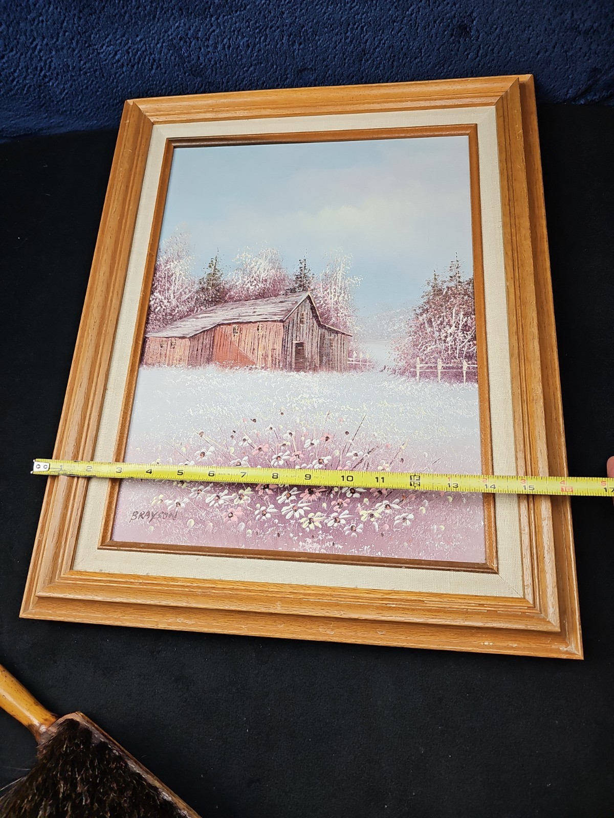 1988 Vintage Brayson Oil Painting Barn Silo Farm Flowers Americana MCM Original