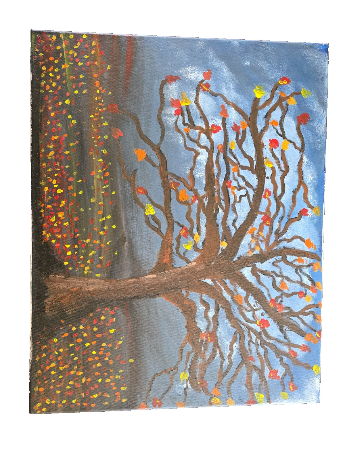 Hand Painted acrylic Landscape featuring an autumn tree Canvas 20×16
