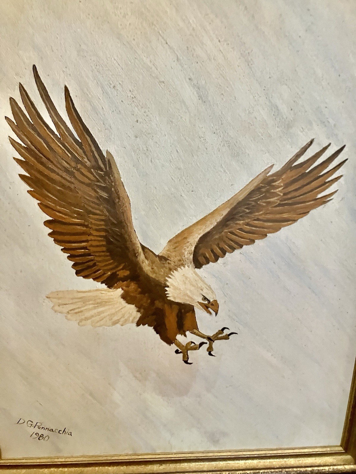 Original Oil on Canvas Titled, «Pouncing Eagle in Flight» by DG Pennachio, 1983
