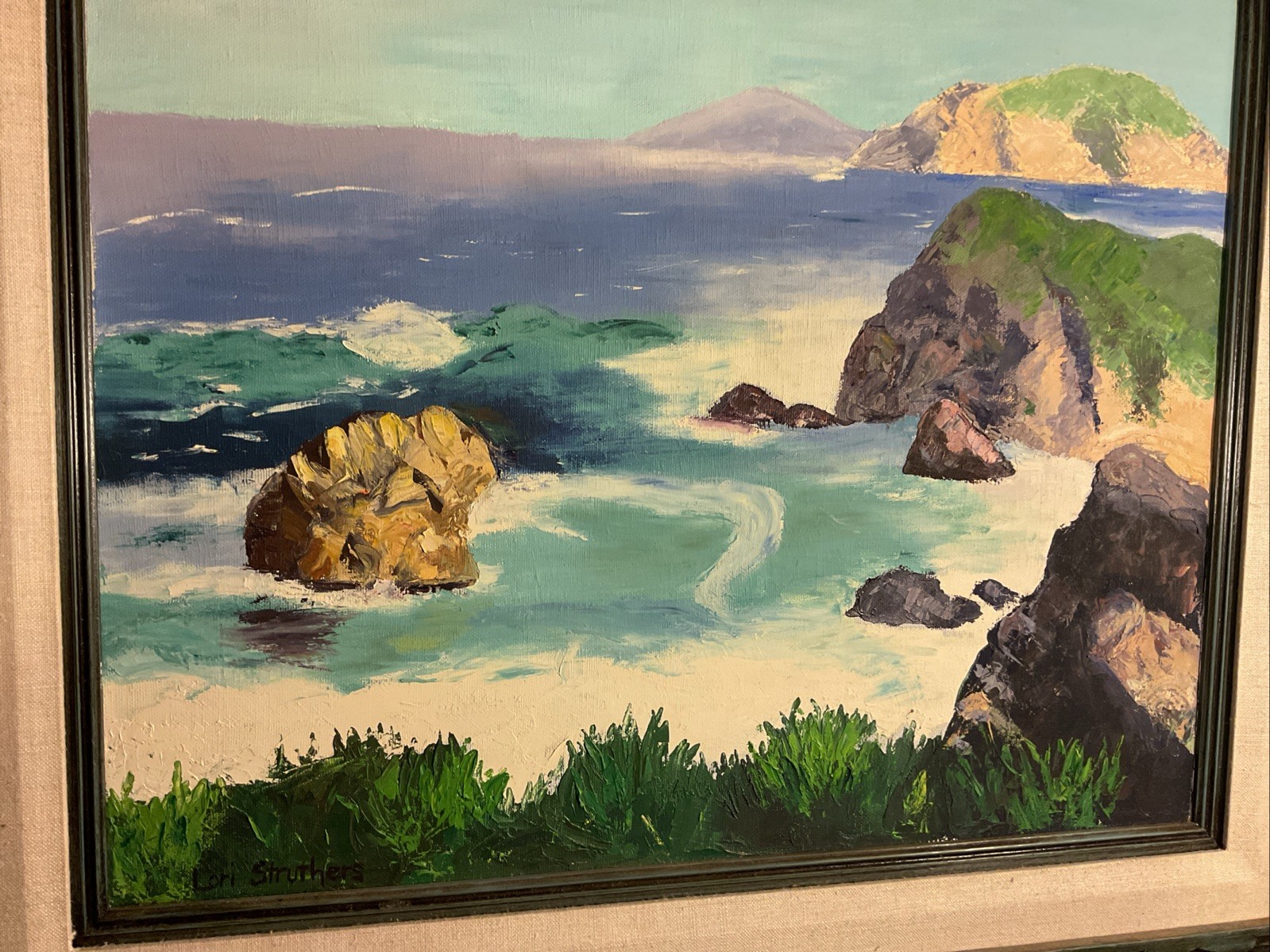 Lori Struthers Acrylic Shoreside Painting Framed Original Signed 26.5 x 22.5 In