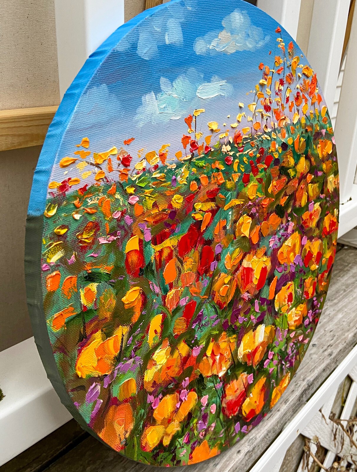 Oil painting ORIGINAL art California poppy field landscape wall art  16×16″