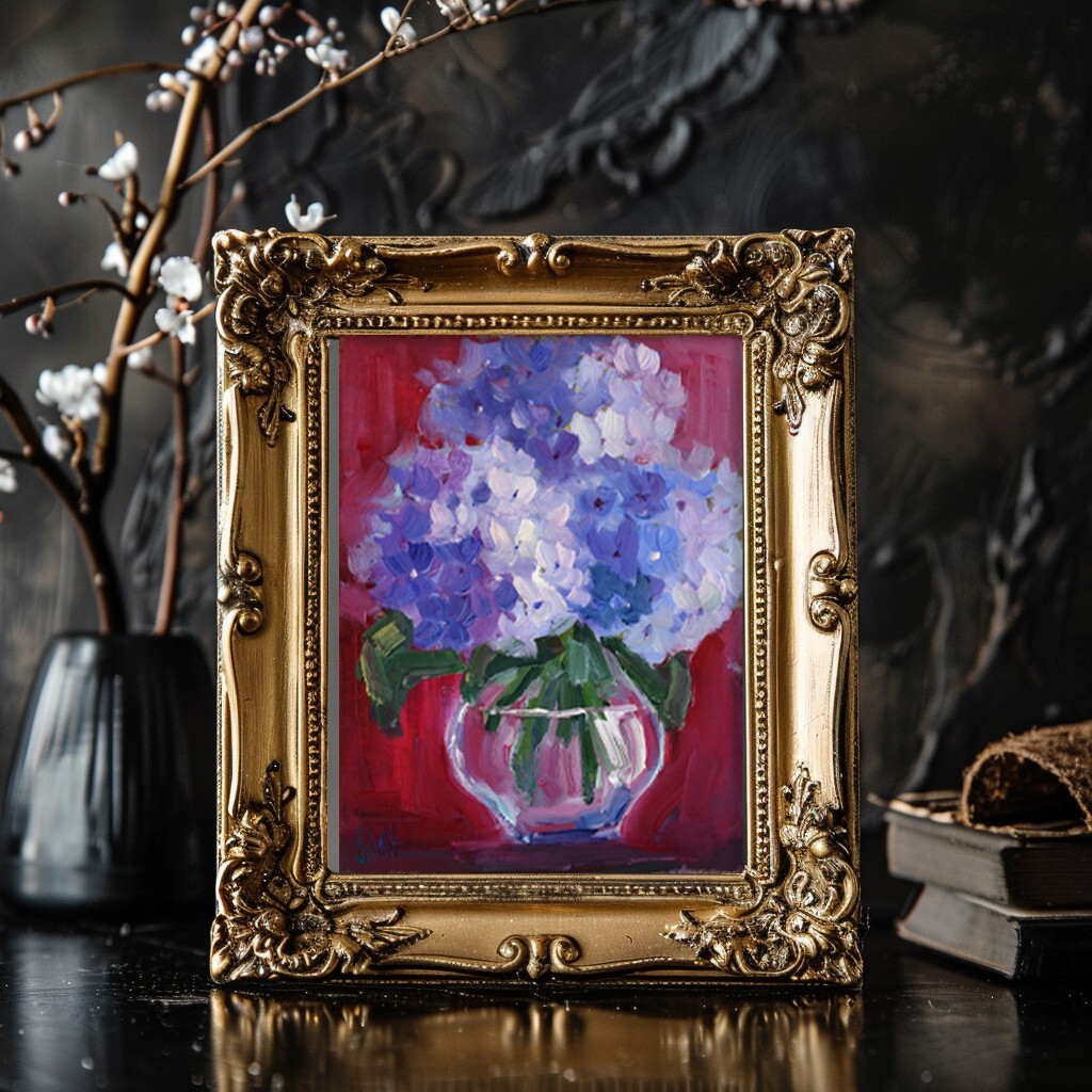 Hydrangea Oil Painting Small Flower Original Wall Art Floral Painting Home Decor