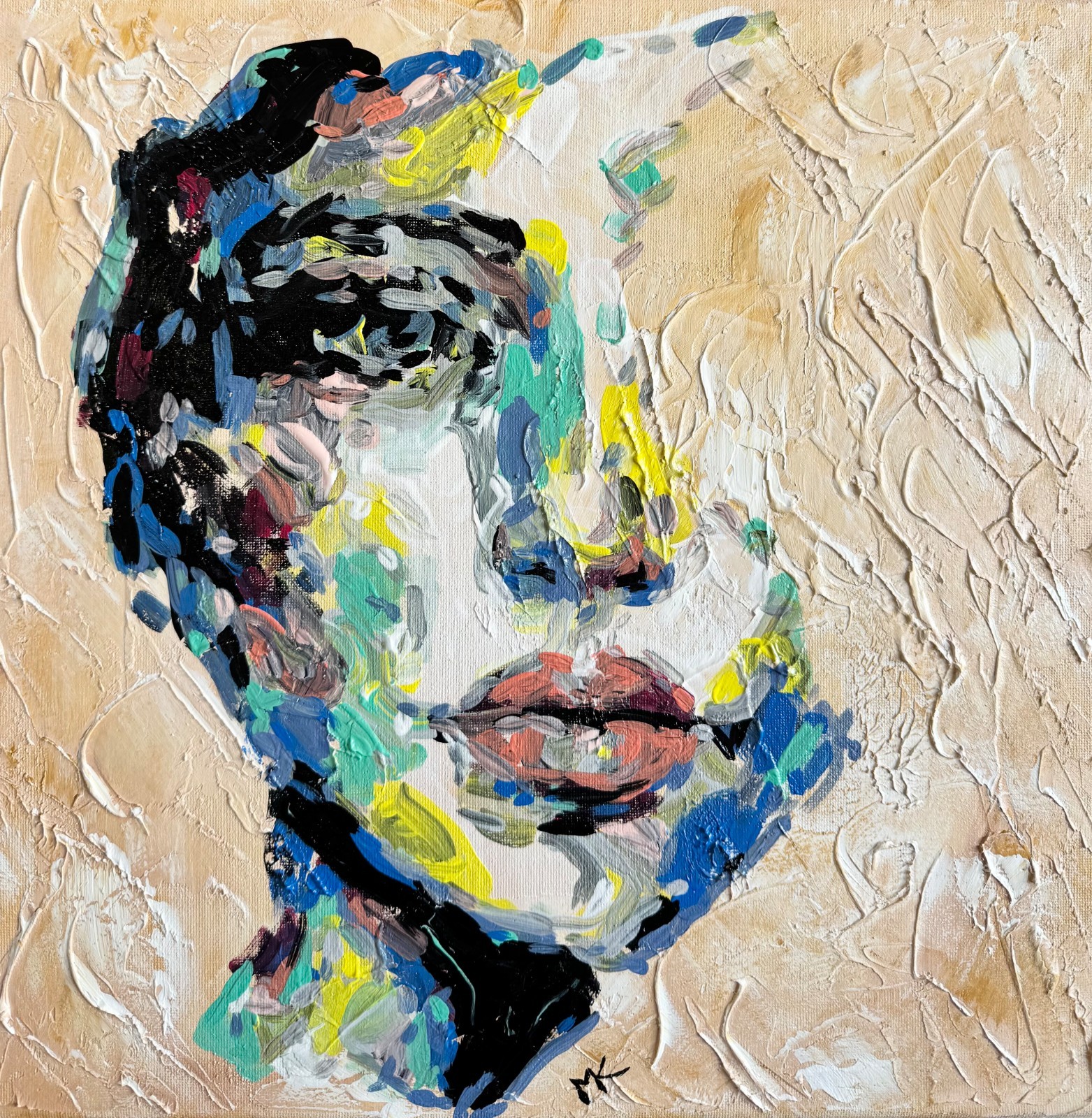 Kempff 14×14 WOMAN HALF FACE Impressionism Handmade Colorful Art Painting