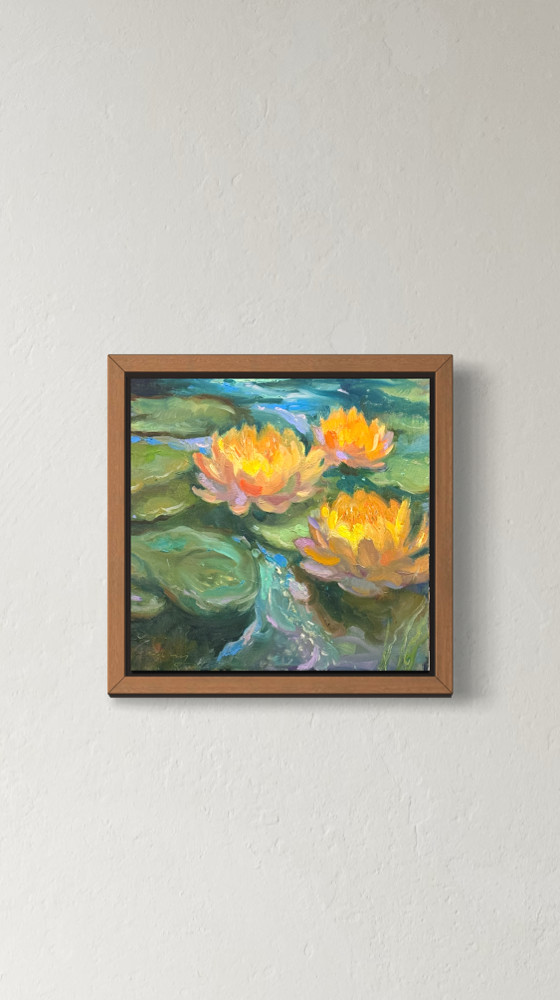 Lotus oil painting original still life small impressionist art oil on aluminum