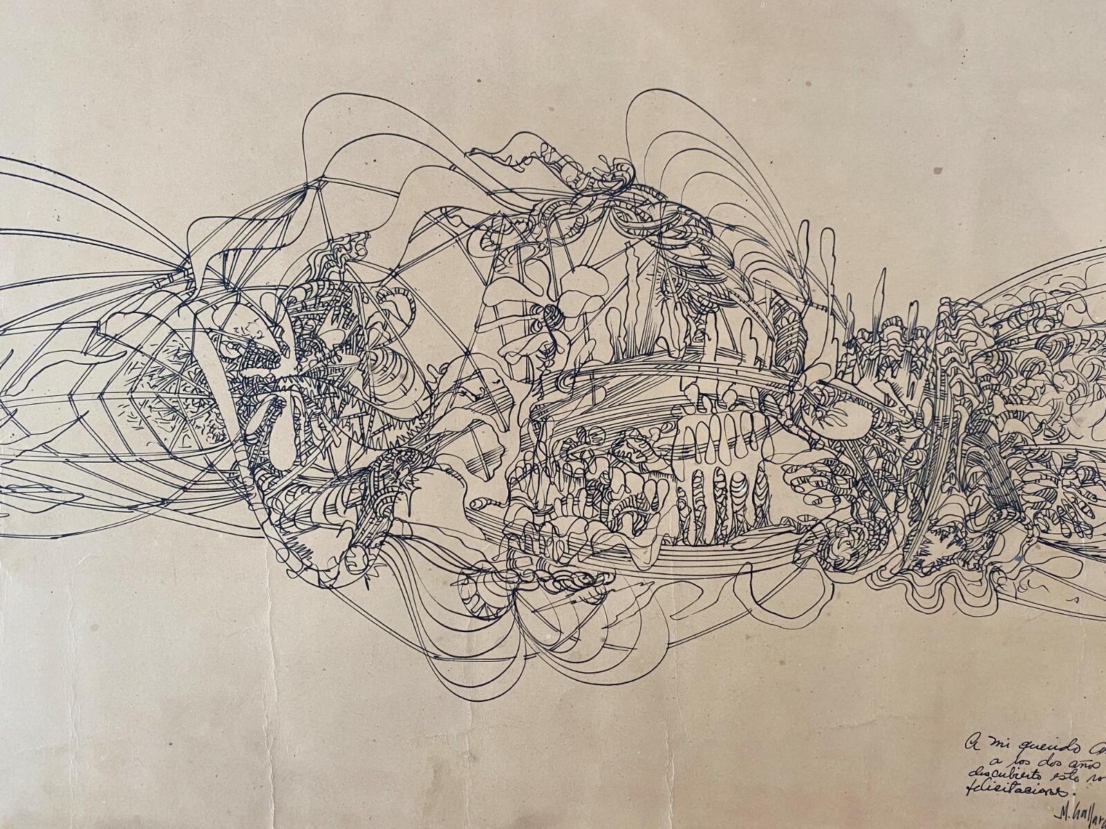 Mario Gallardo. Untitled, 1969. Original signed. Ink on cardboard.