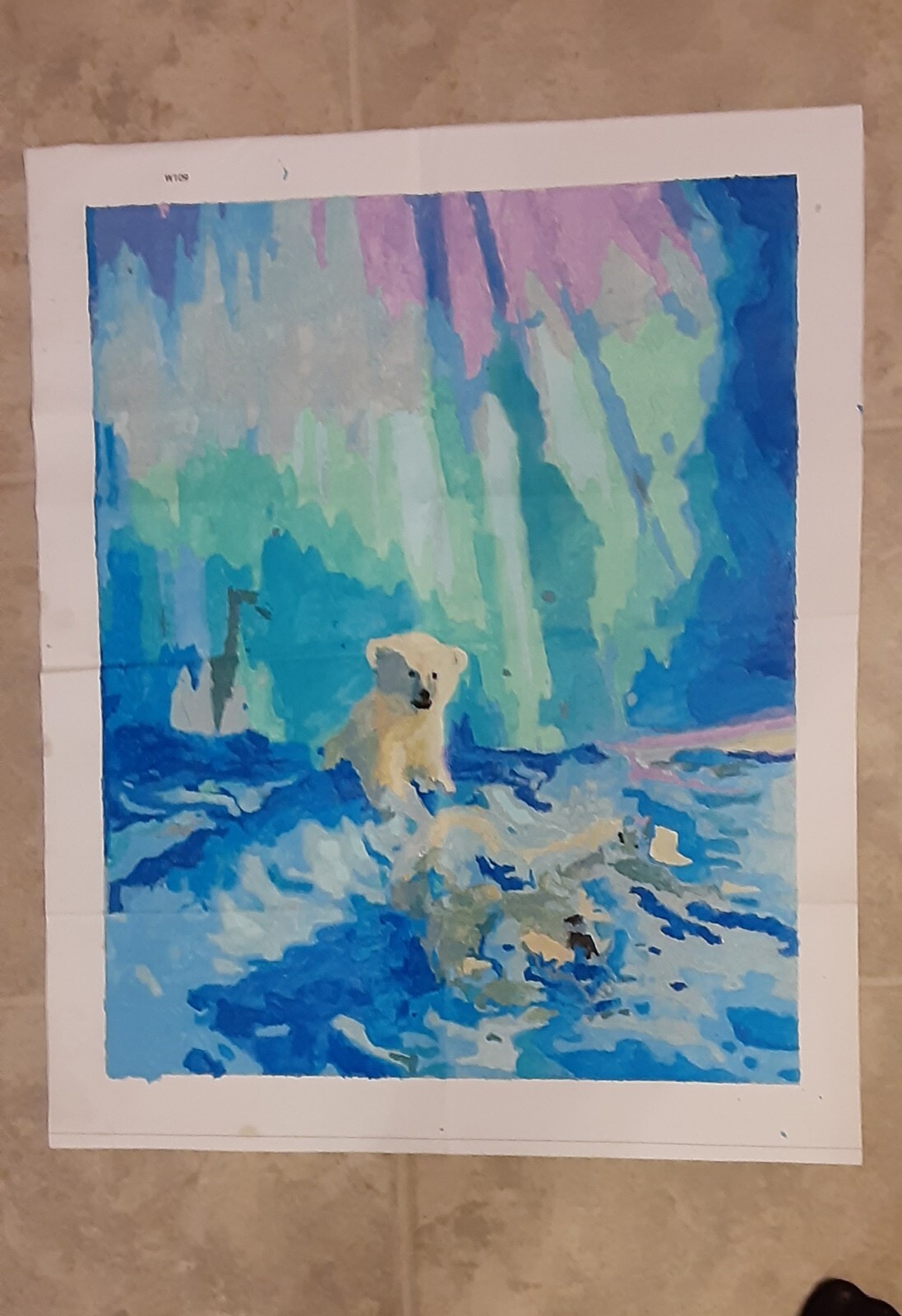Bear Hand Painted By Number Oil Painting on Canvas Completed Unframed 16 x 20