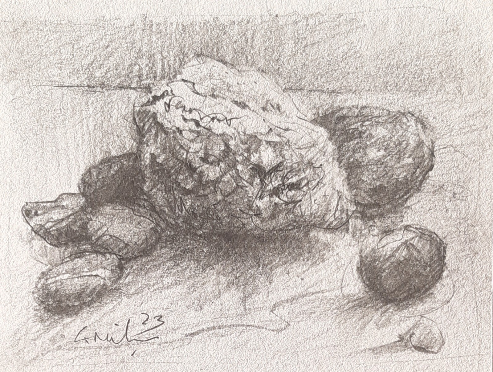 GERRY MILLER – original drawing «stones» graphite pencil on paper.12x9cm