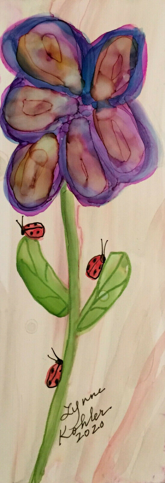 Original painted BOOKMARK 2 sided ladybugs 1.75×5″ by Lynne Kohler